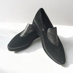 ANTELOPE Wedge Platforms Shoes Met Loafer Black Suede Leather Pointed Toe EU40